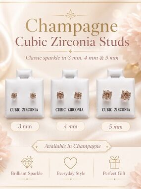 🩷. Champagne Cubic Zirconia Stud Earrings by